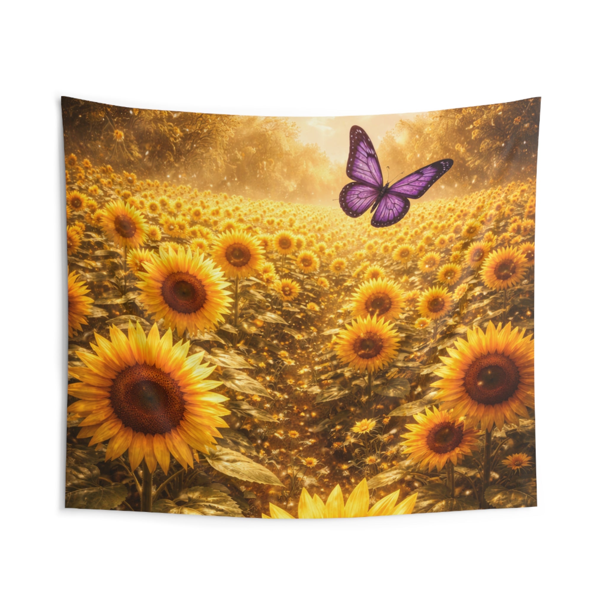 sunflower purple butterfly Indoor Wall Tapestries